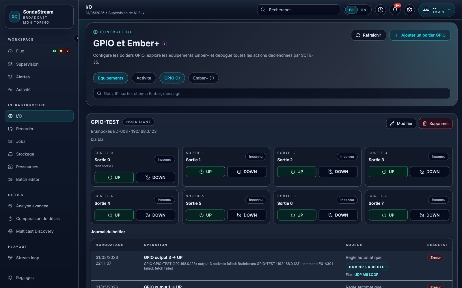 Workbench I/O GPIO et Ember+